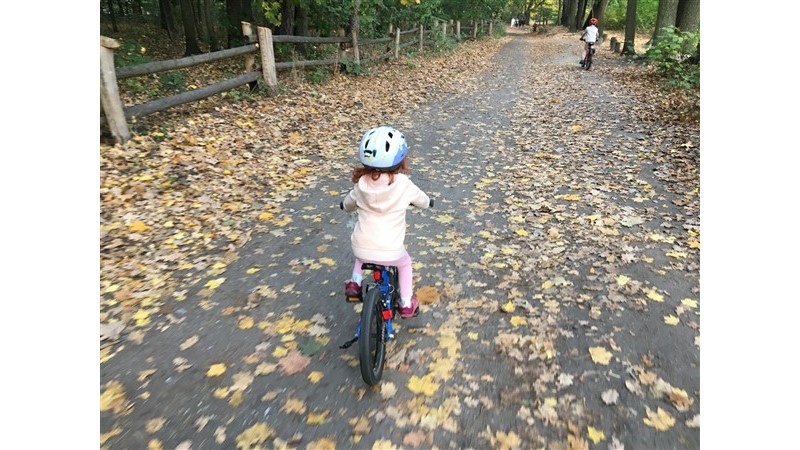 Na wycieczce rowerowej z tatą i z bratem w podmiejskim lesie